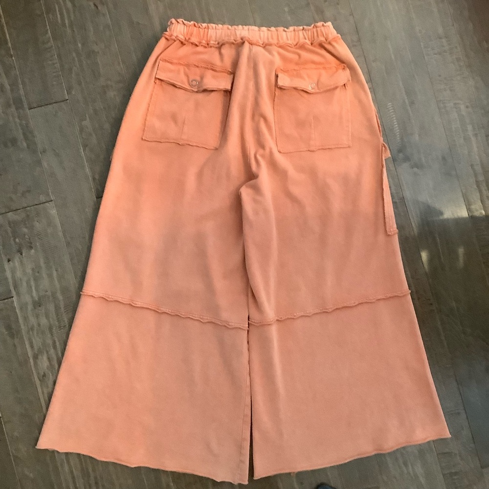 Easel Terracotta  Wide Leg Cotton Pants, M - Picture 4 of 5